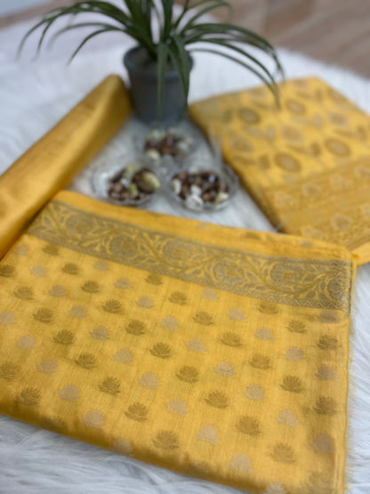 Yellow Banarasi Chiniya Silk Suit Set