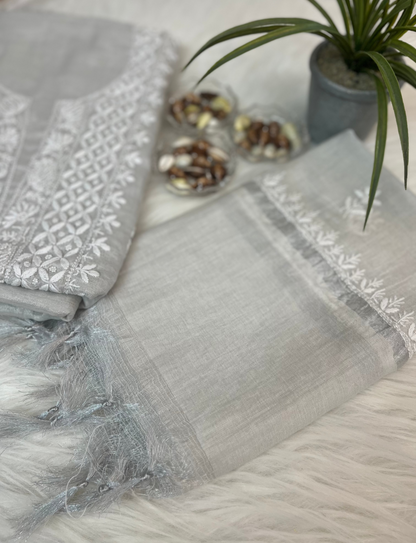 Silver Tissue Chanderi Chikankari Suit Set