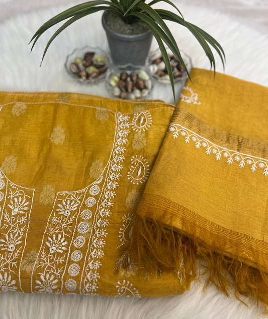 Mustard Banarasi Butta Chikankari Suit Set