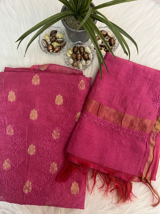 Hot Pink Banarasi Butta Chikankari Suit Set