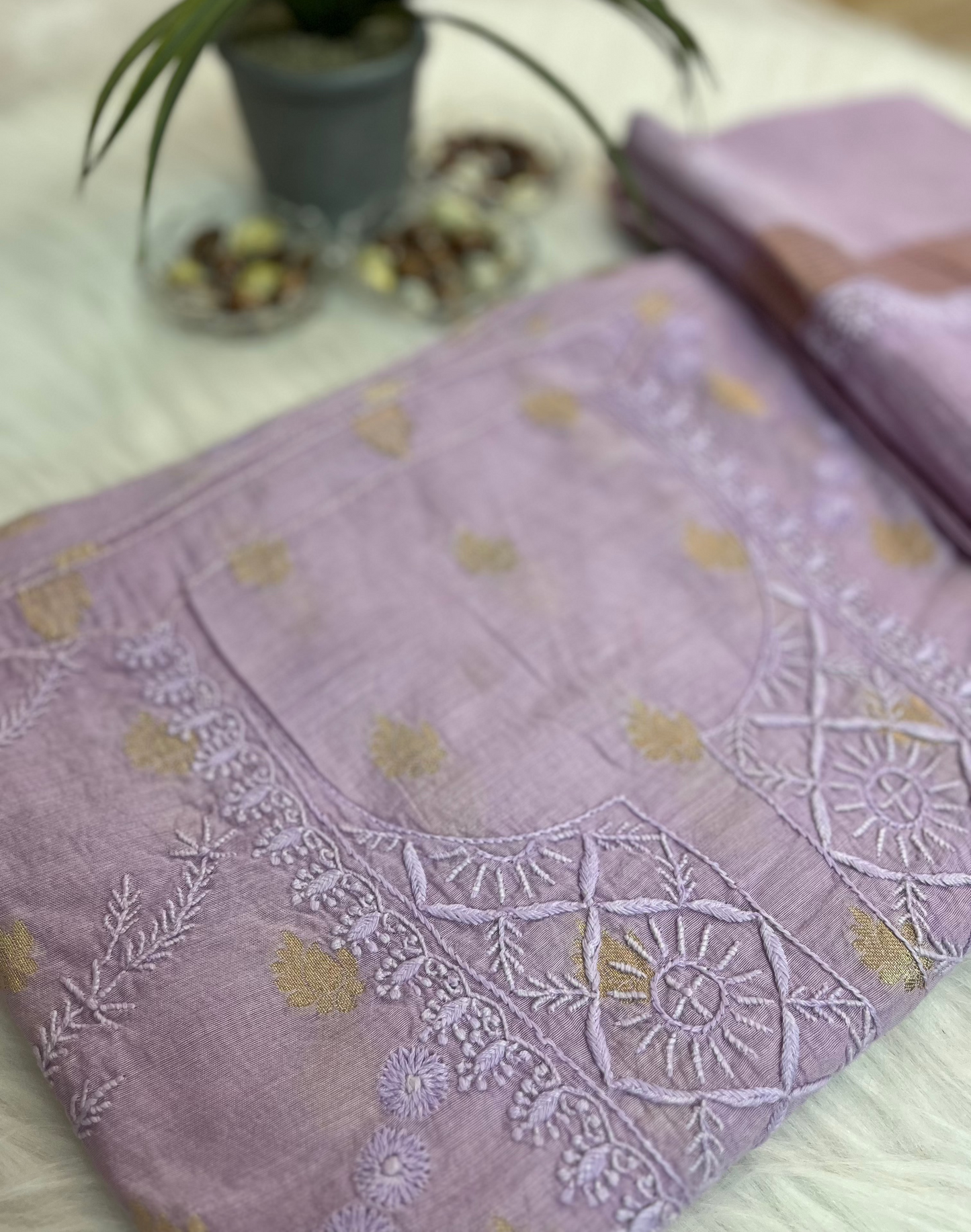 Lavender Banarasi Butta Chikankari Suit Set