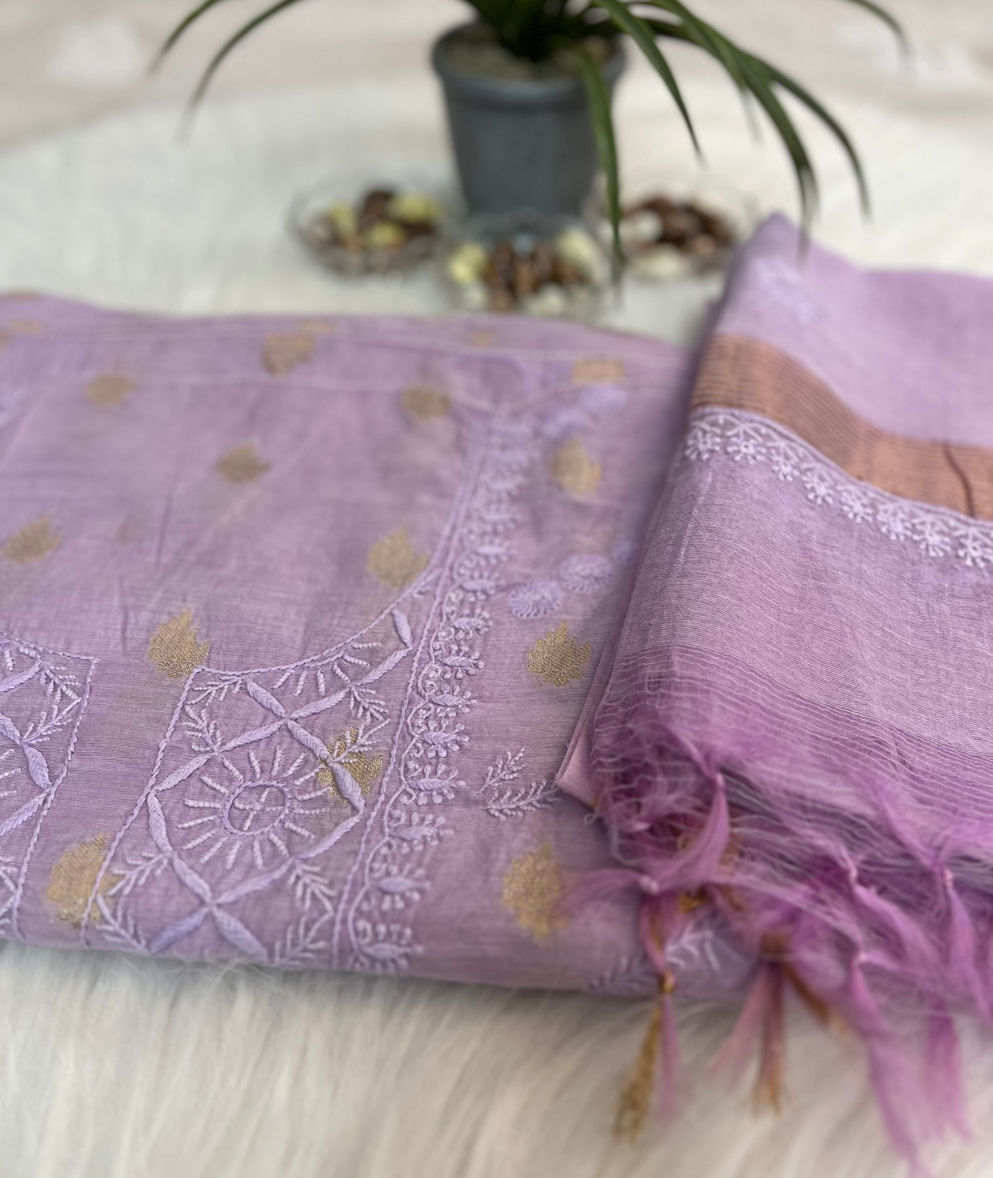 Lavender Banarasi Butta Chikankari Suit Set