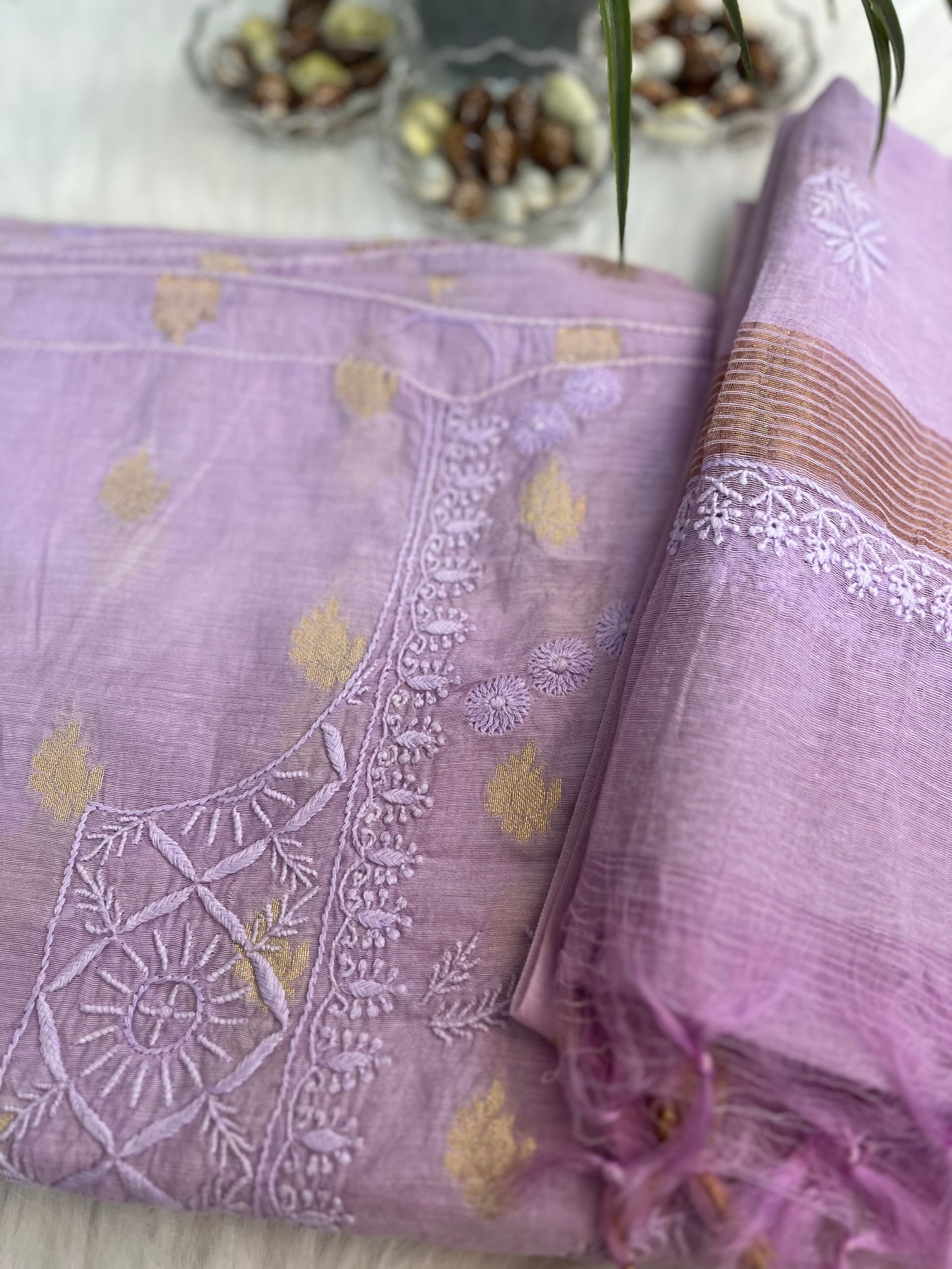 Lavender Banarasi Butta Chikankari Suit Set