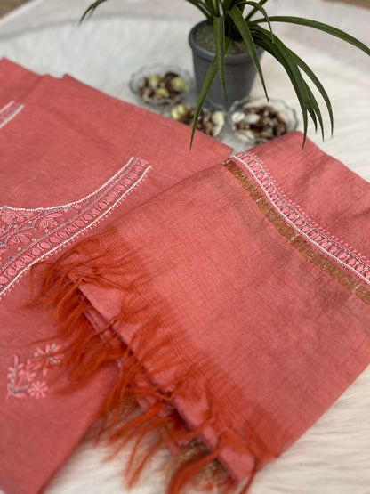 Peach Cotton Chanderi Chikankari Suit Set