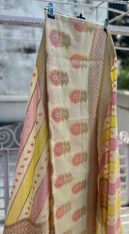 Lemon Pink Banarasi Cotton Silk Suit Set