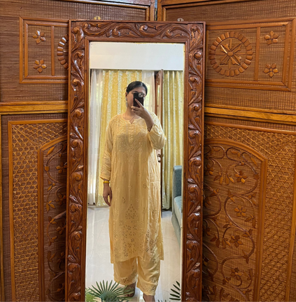 Yellow Gottapatti Chikankari Kurta Pant Set