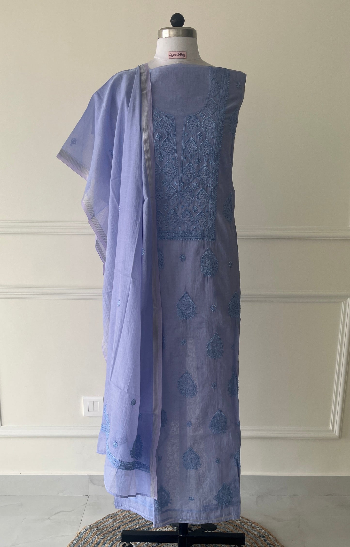 Lavender Chikankari Suit Set | Mul Chanderi Fabric