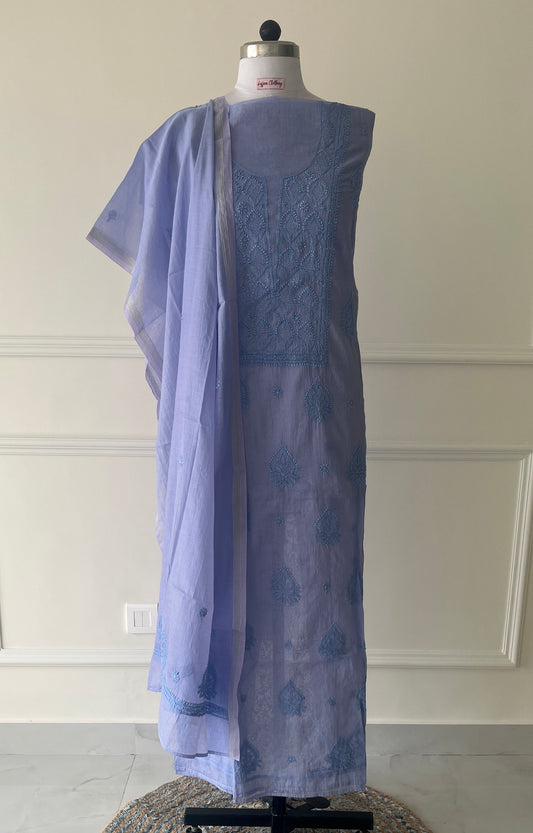 Lavender Chikankari Suit Set | Mul Chanderi Fabric