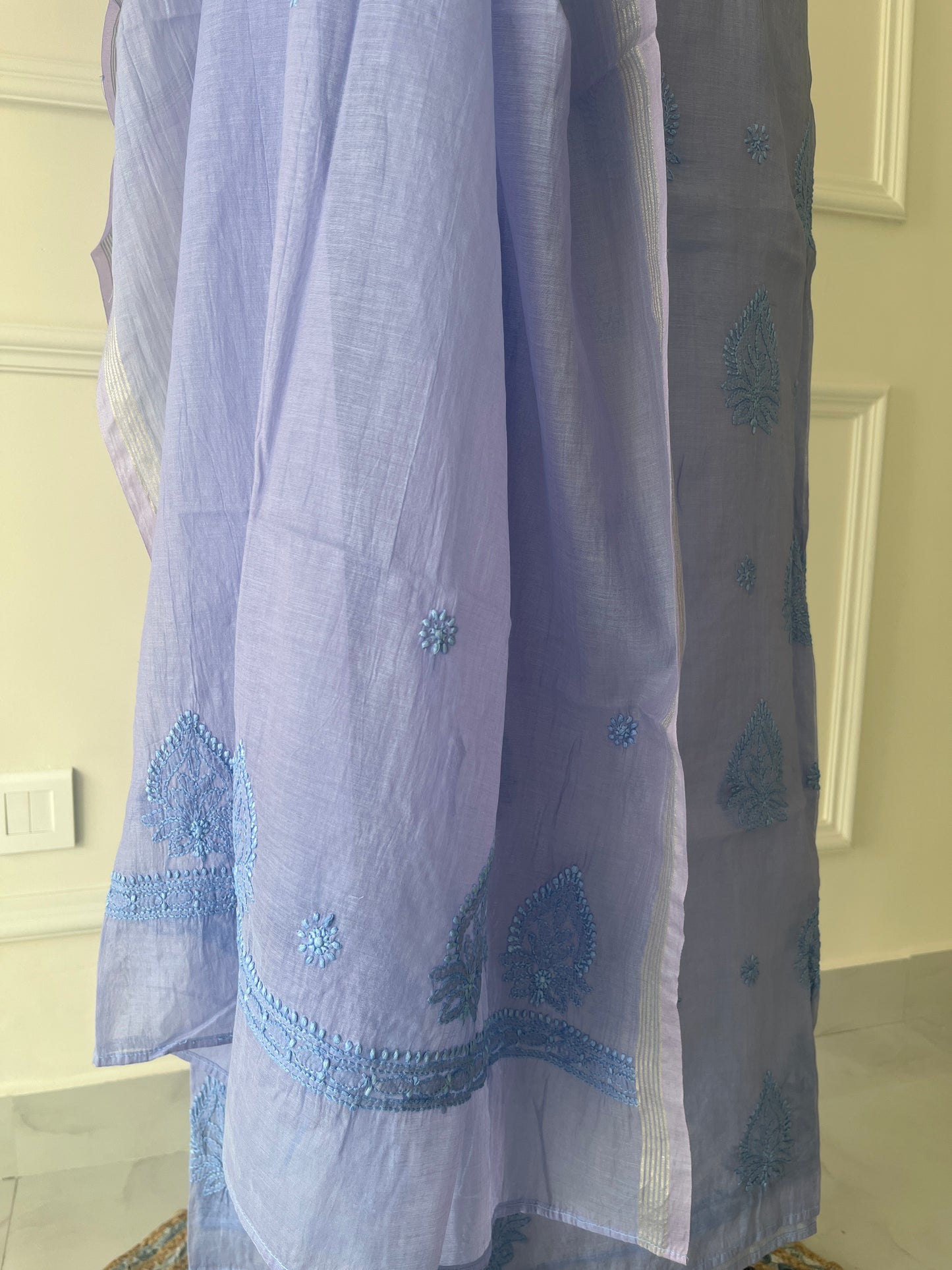 Lavender Chikankari Suit Set | Mul Chanderi Fabric