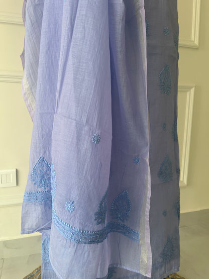Lavender Chikankari Suit Set | Mul Chanderi Fabric