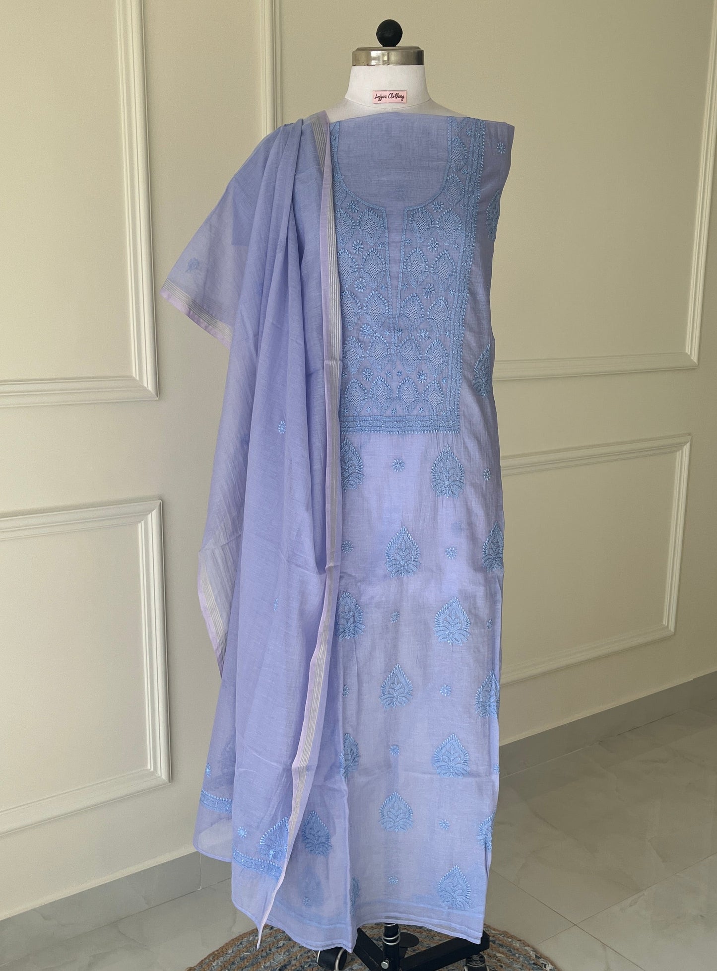 Lavender Chikankari Suit Set | Mul Chanderi Fabric