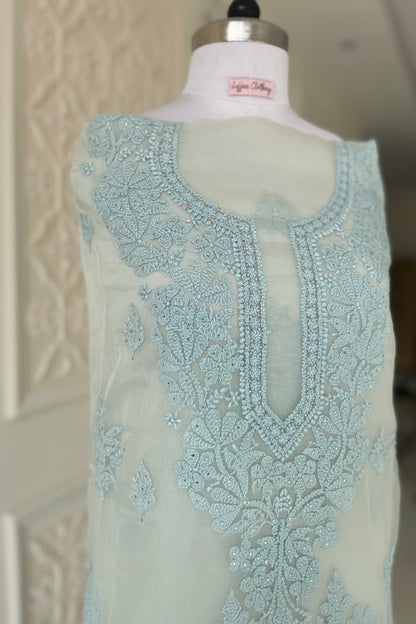 Blue Chikankari Suit Set | Organza Fabric