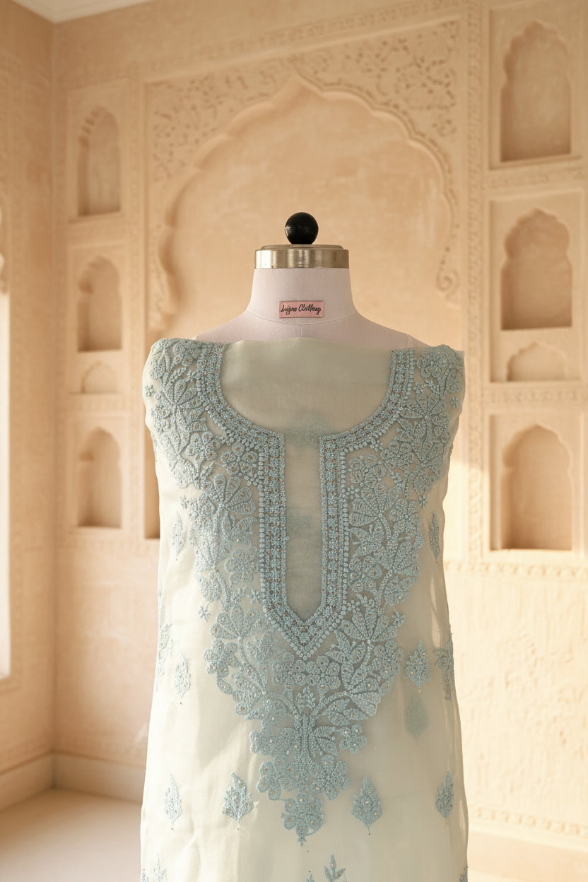Blue Chikankari Suit Set | Organza Fabric