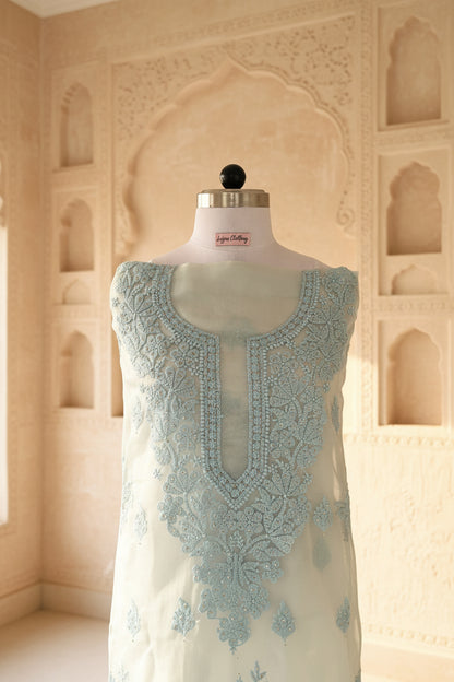 Blue Chikankari Suit Set | Organza Fabric
