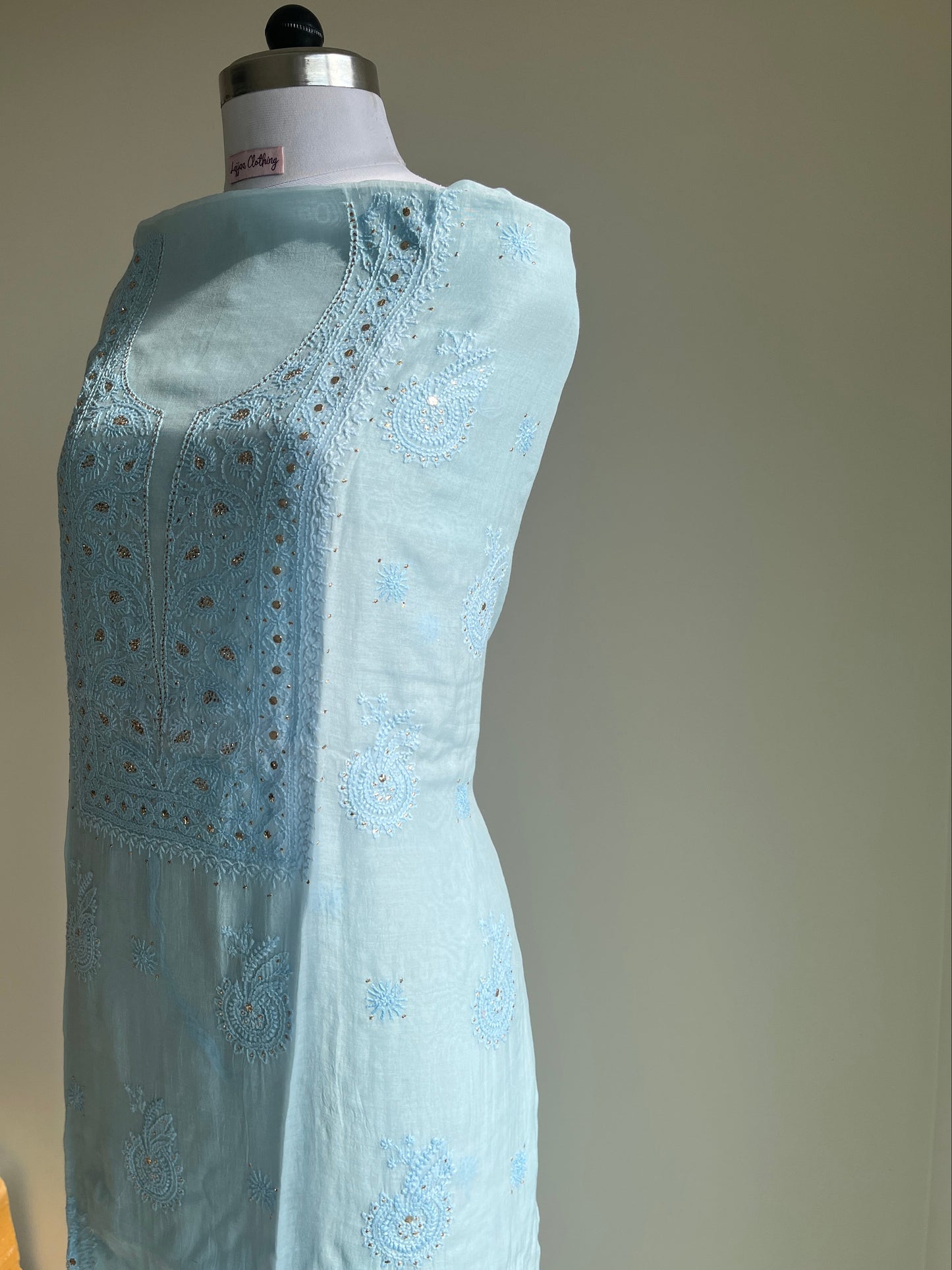 Blue Mukaish Chikankari Suit Set | Mul Chanderi Fabric