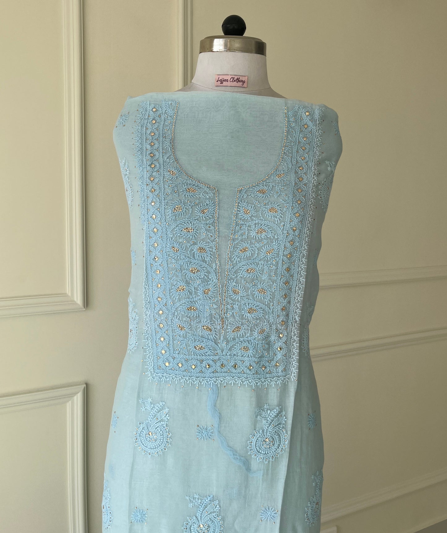 Blue Mukaish Chikankari Suit Set | Mul Chanderi Fabric