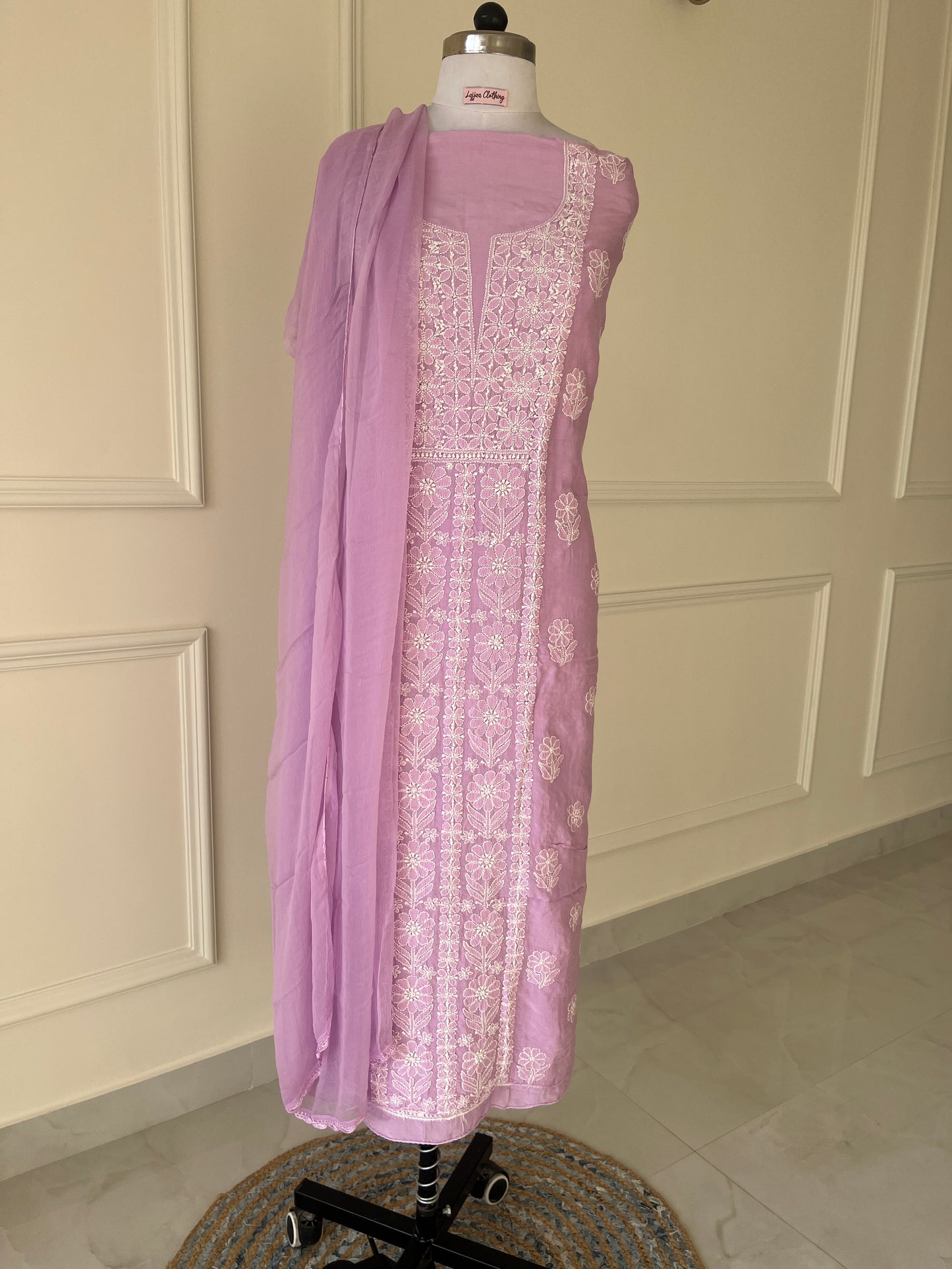 Mauve Chikankari Suit Set | Muslin Fabric