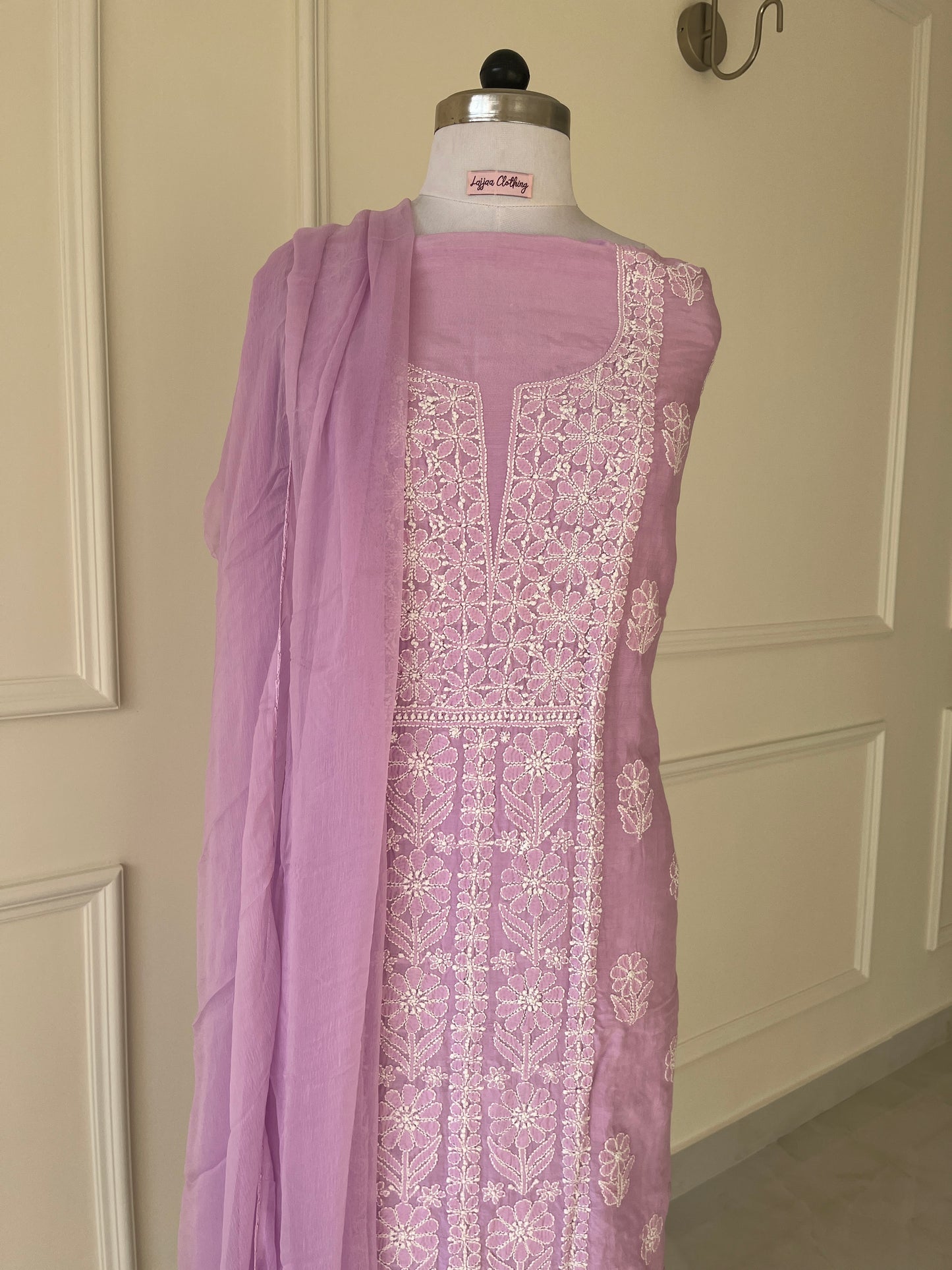 Mauve Chikankari Suit Set | Muslin Fabric