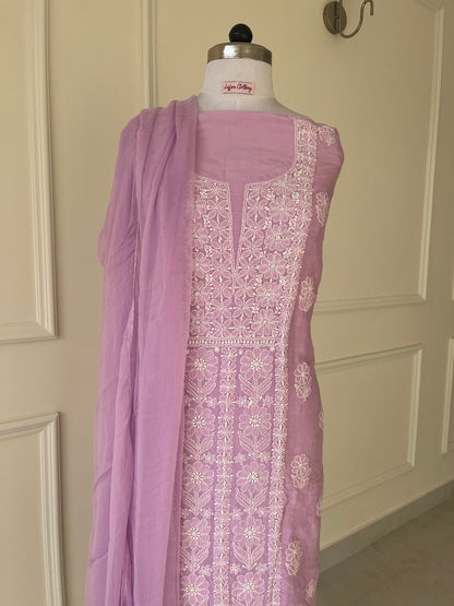 Mauve Chikankari Suit Set | Muslin Fabric