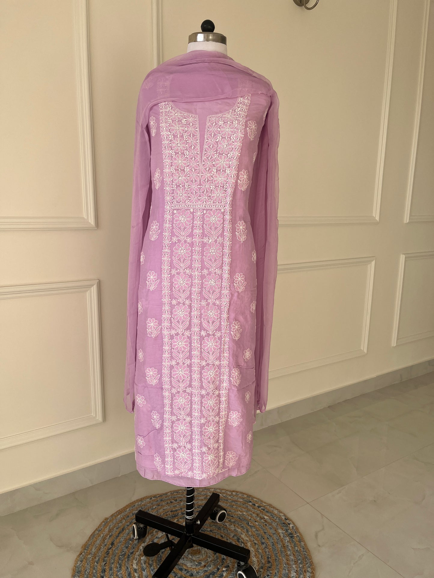 Mauve Chikankari Suit Set | Muslin Fabric