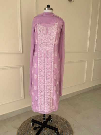 Mauve Chikankari Suit Set | Muslin Fabric