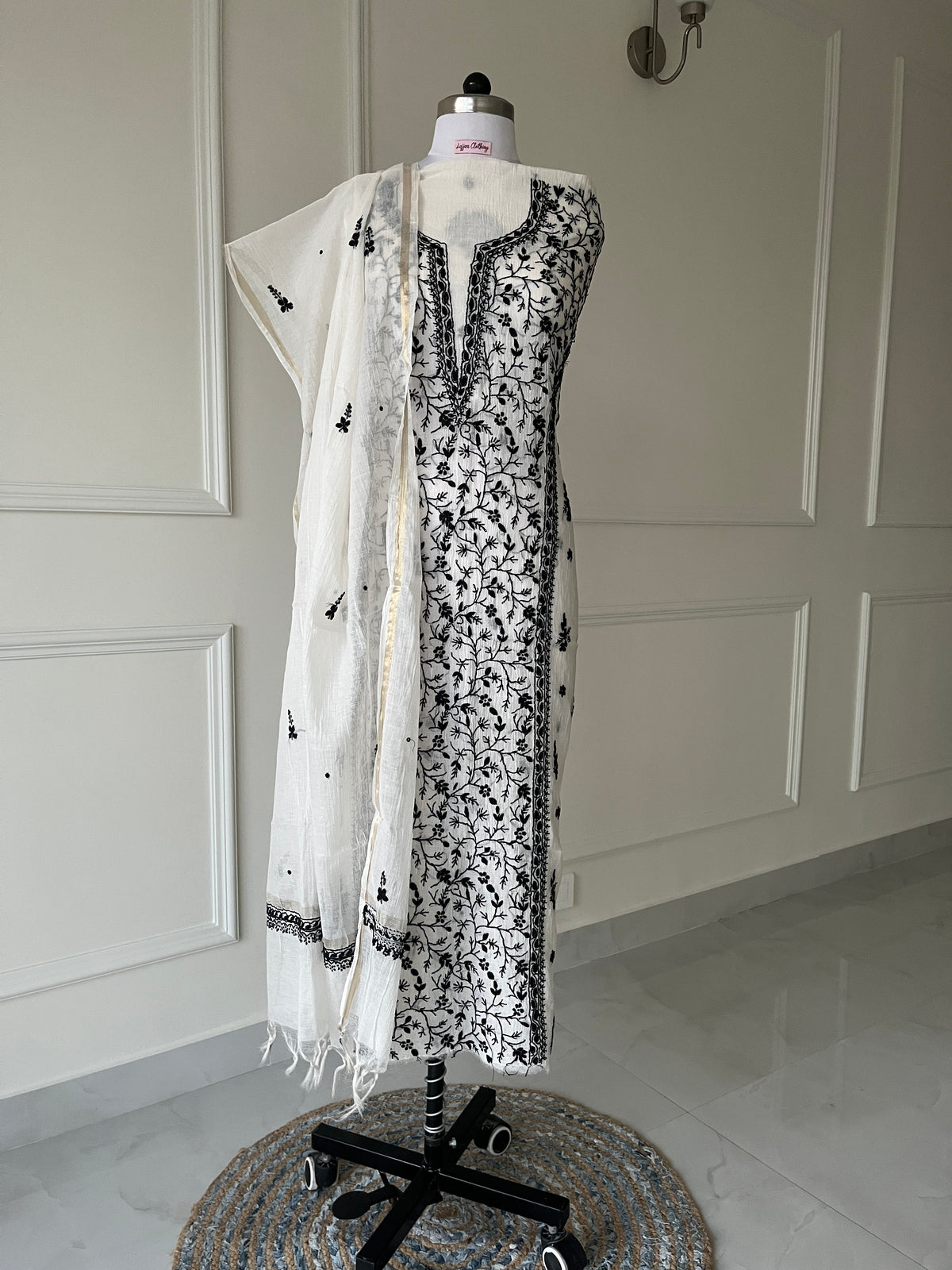 Black & White Mul Chanderi Chikankari Suit Set