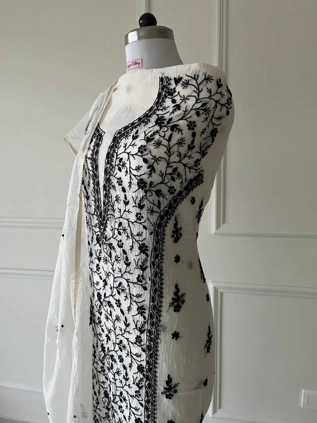 Black & White Mul Chanderi Chikankari Suit Set