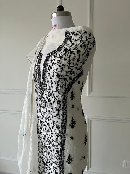 Black & White Mul Chanderi Chikankari Suit Set