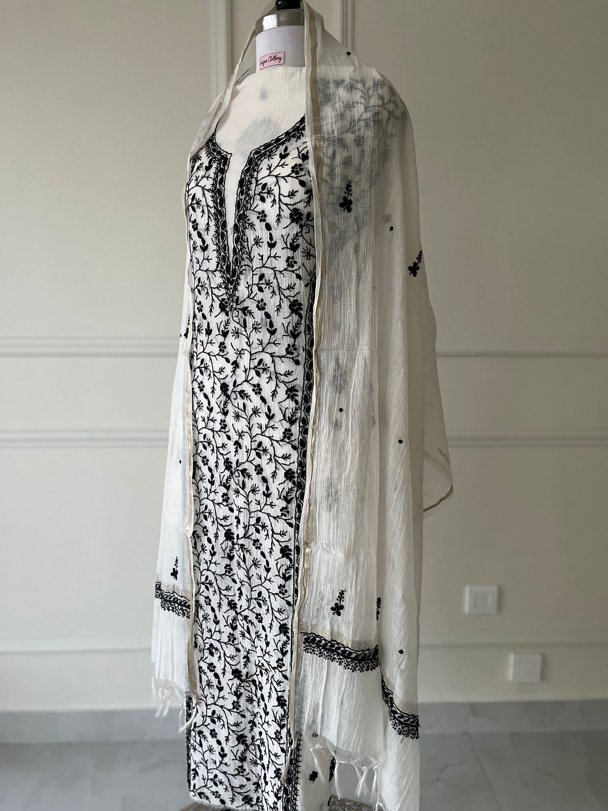Black & White Mul Chanderi Chikankari Suit Set