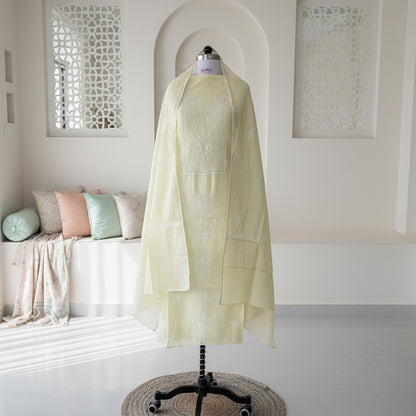 Butter Yellow Chikankari Suit Set | Mul Chanderi Fabric