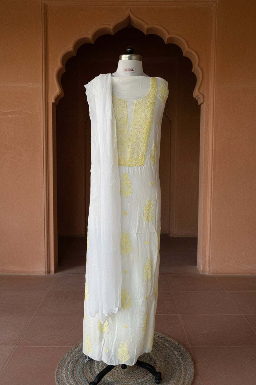 White Chikankari Suit Set | Muslin Fabric