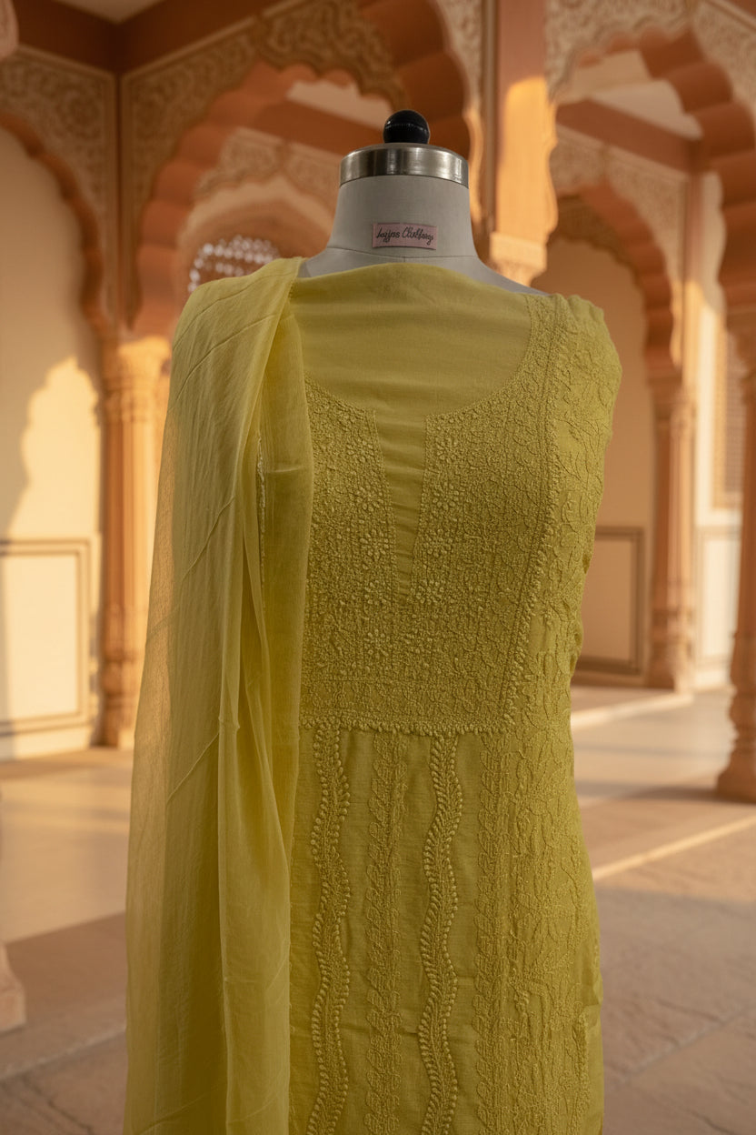 Yellow Chikankari Suit Set | Muslin Fabric
