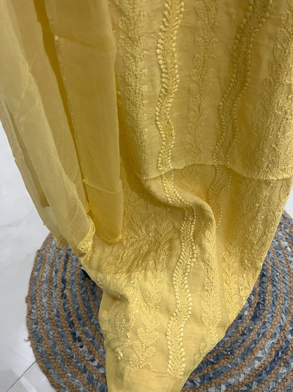 Yellow Chikankari Suit Set | Muslin Fabric