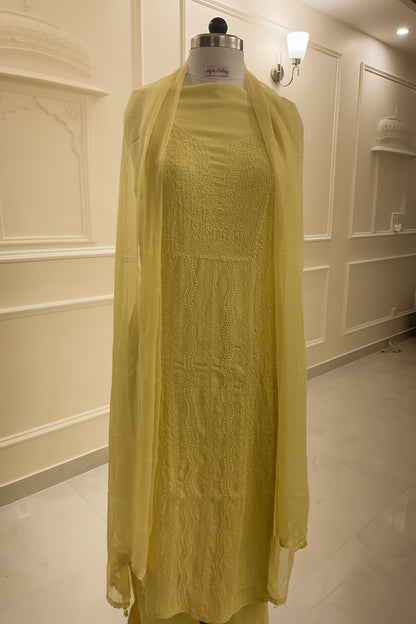 Yellow Chikankari Suit Set | Muslin Fabric
