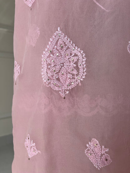 Pink Chikankari Suit Set | Organza Fabric