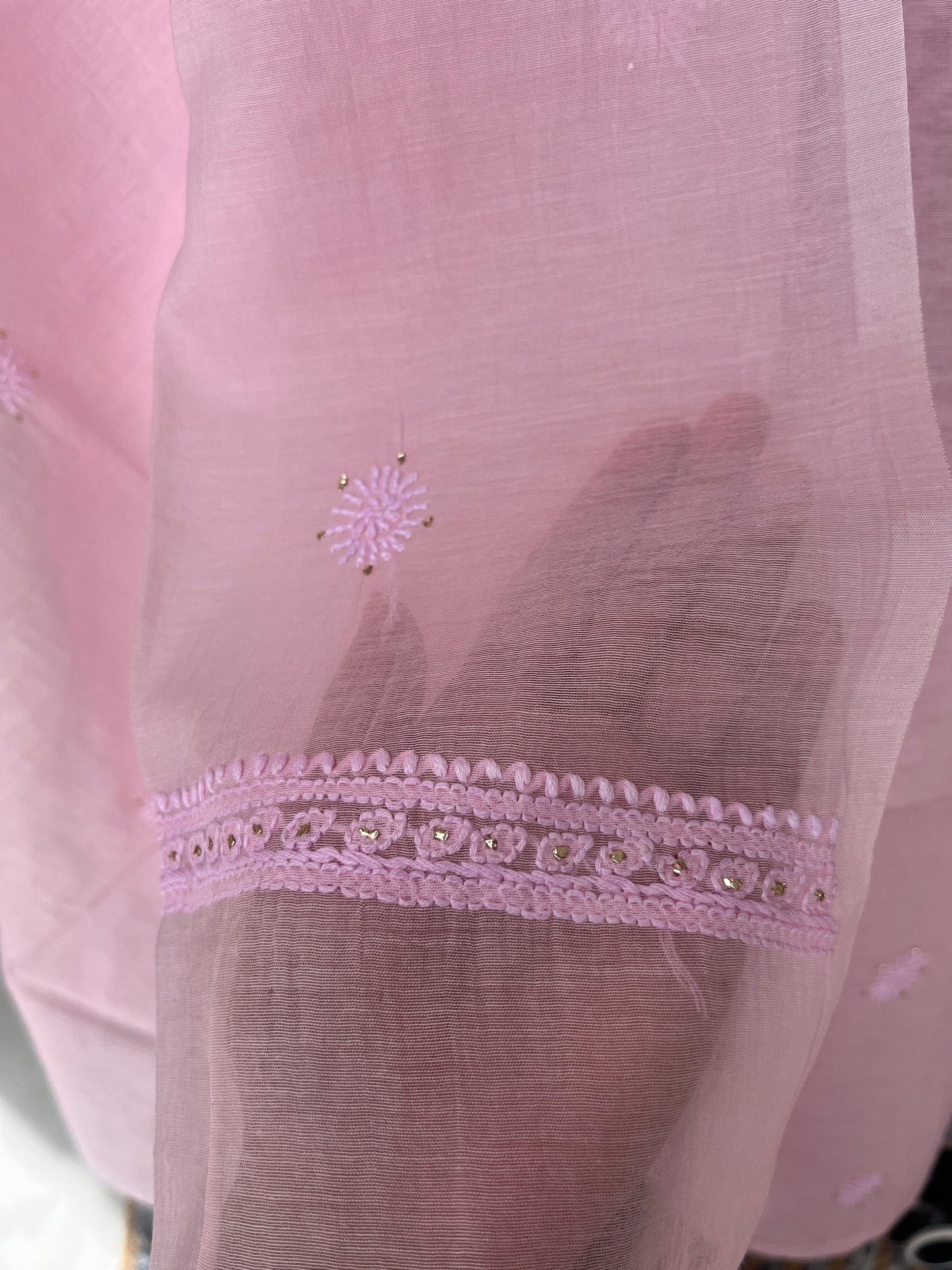 Pink Mukaish Chikankari Suit Set | Mul Chanderi Fabric