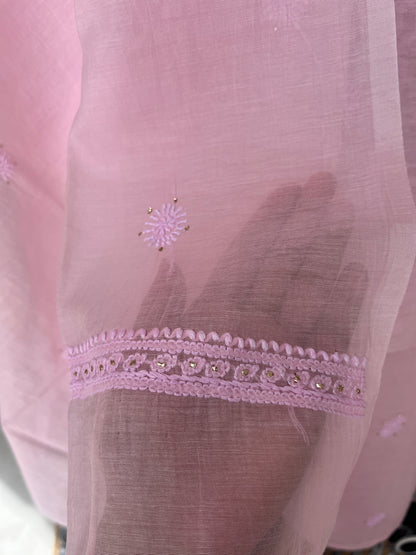 Pink Mukaish Chikankari Suit Set | Mul Chanderi Fabric