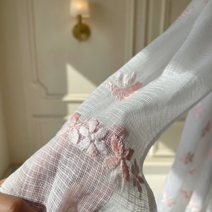 White Light Pink Kota Doriya Chikankari Suit Set