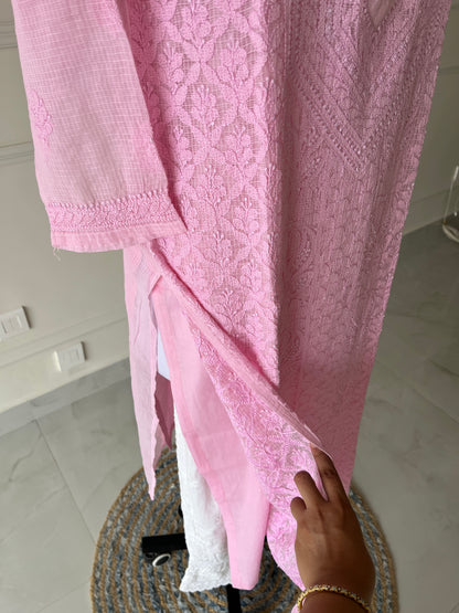 Pink Kota Doriya Chikankari Kurta