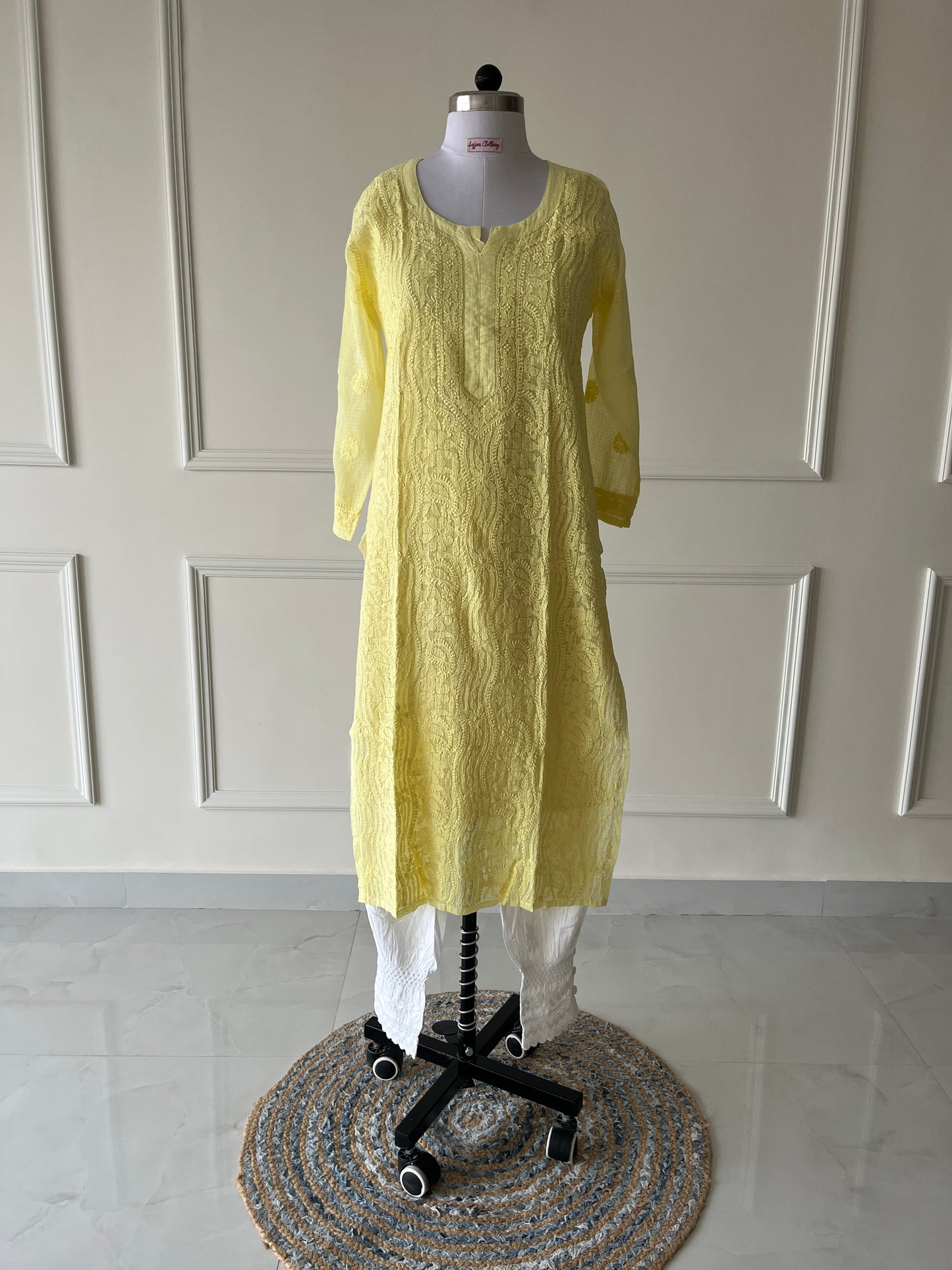 Yellow Kota Doriya Chikankari Kurta