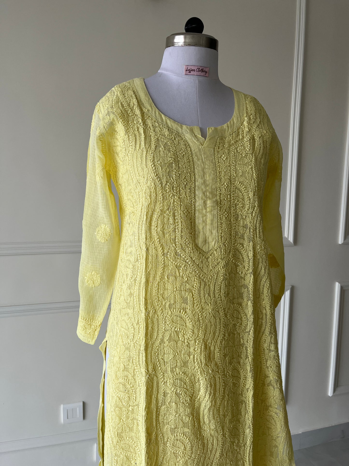 Yellow Kota Doriya Chikankari Kurta