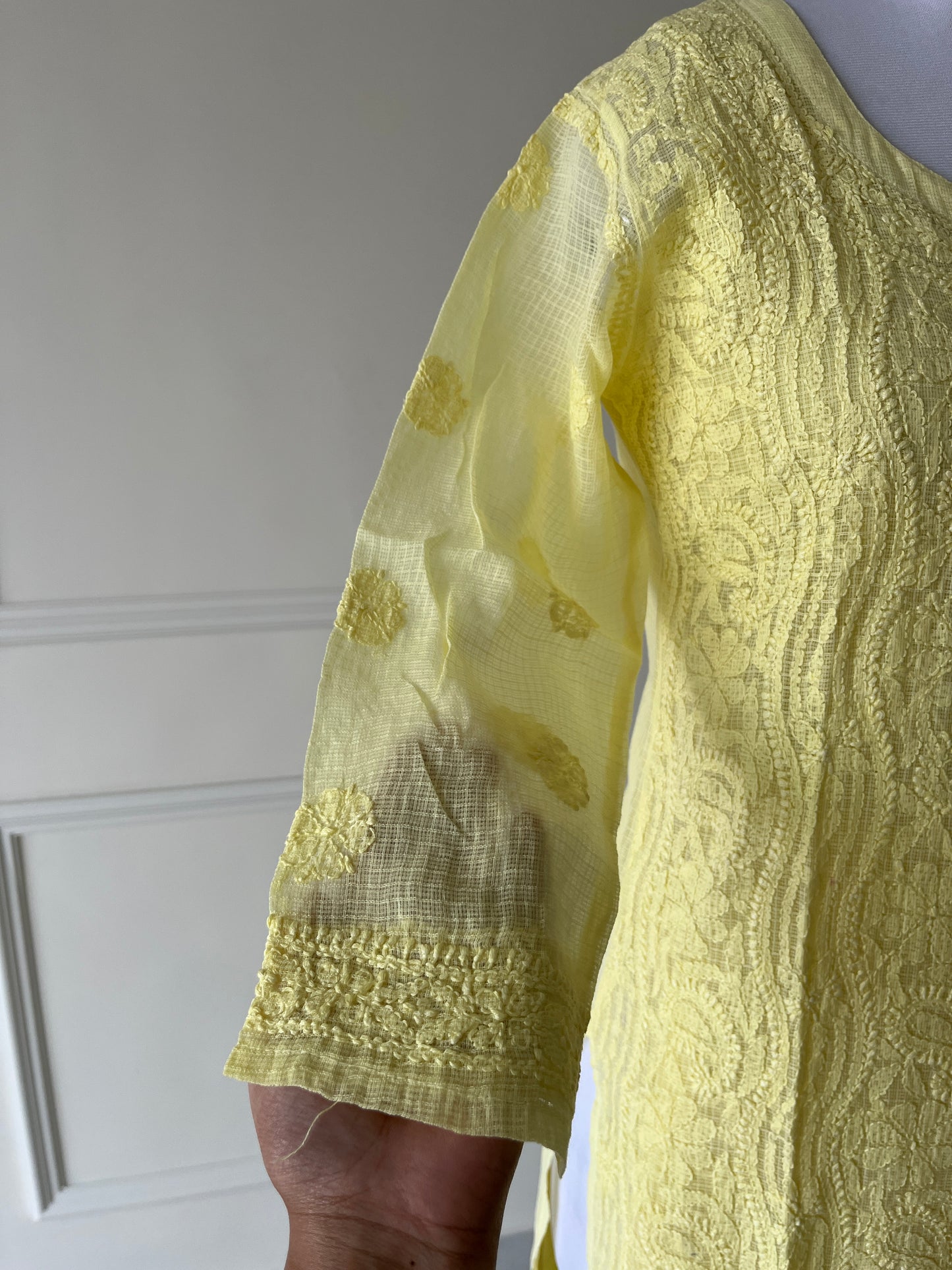 Yellow Kota Doriya Chikankari Kurta