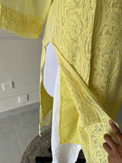 Yellow Kota Doriya Chikankari Kurta