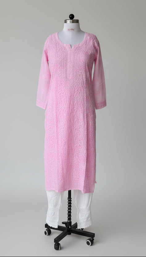 Pink Kota Doriya Chikankari Kurta