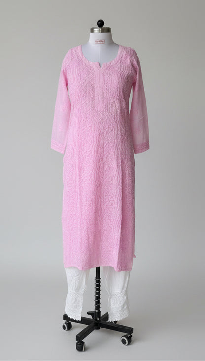 Pink Kota Doriya Chikankari Kurta