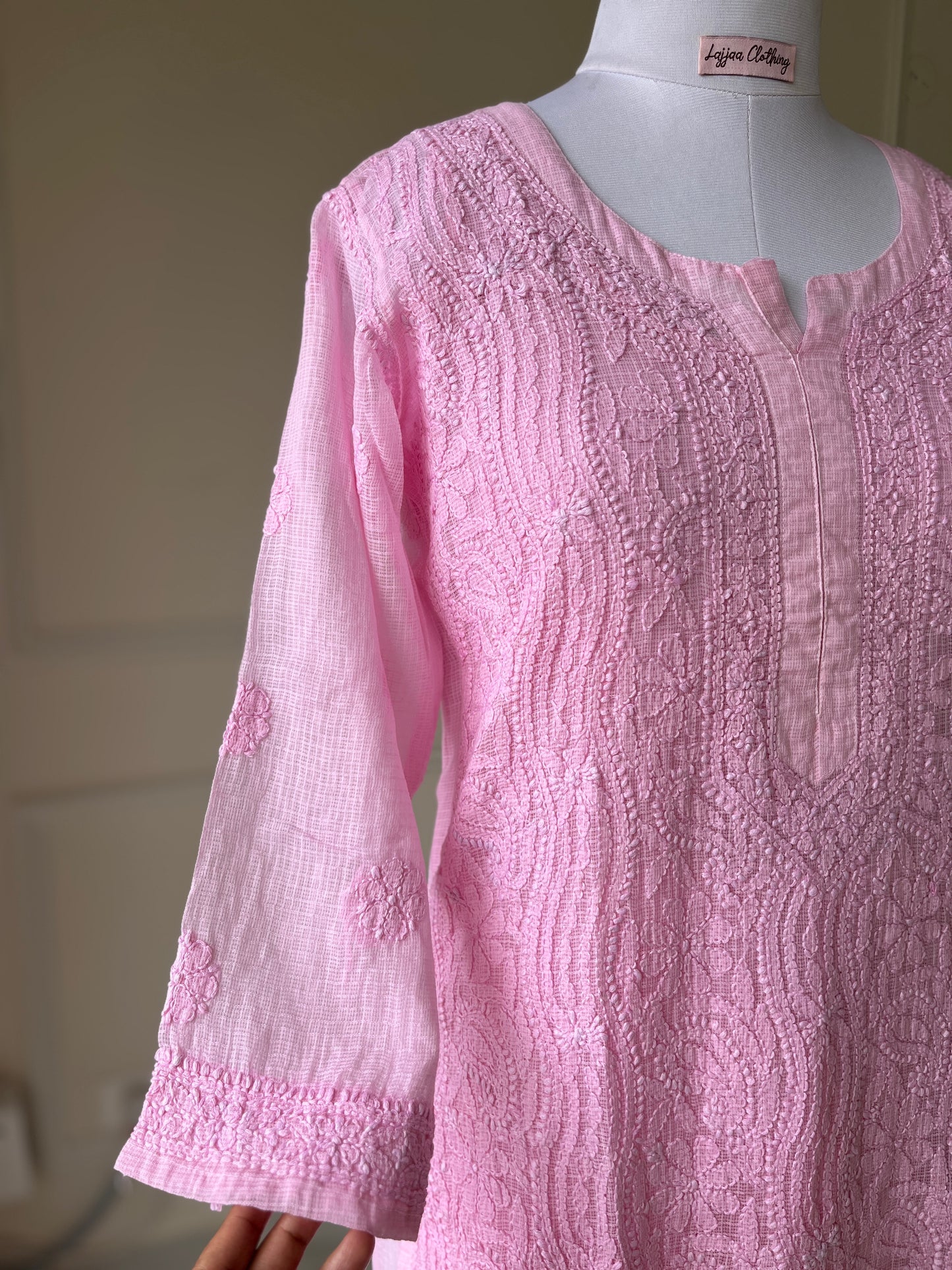 Pink Kota Doriya Chikankari Kurta