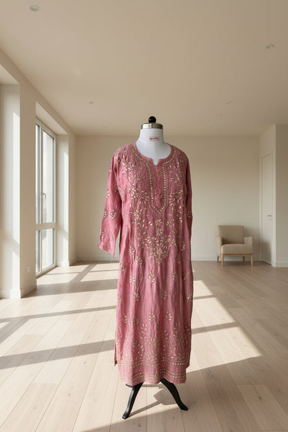 Onion Pink Gottapatti Chikankari Kurta Pant Set