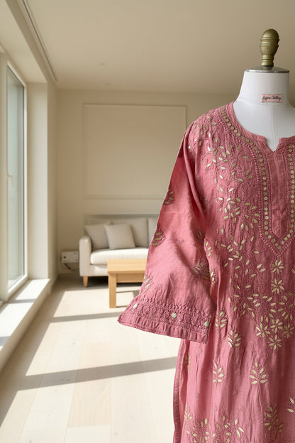 Onion Pink Gottapatti Chikankari Kurta Pant Set