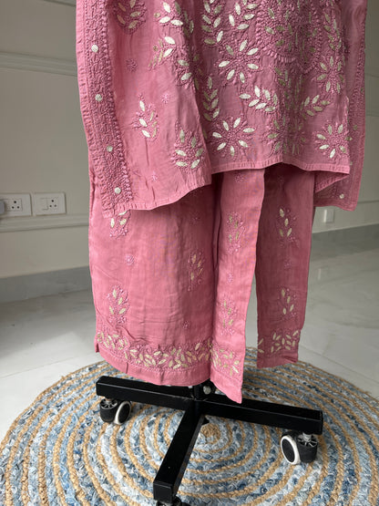 Onion Pink Gottapatti Chikankari Kurta Pant Set
