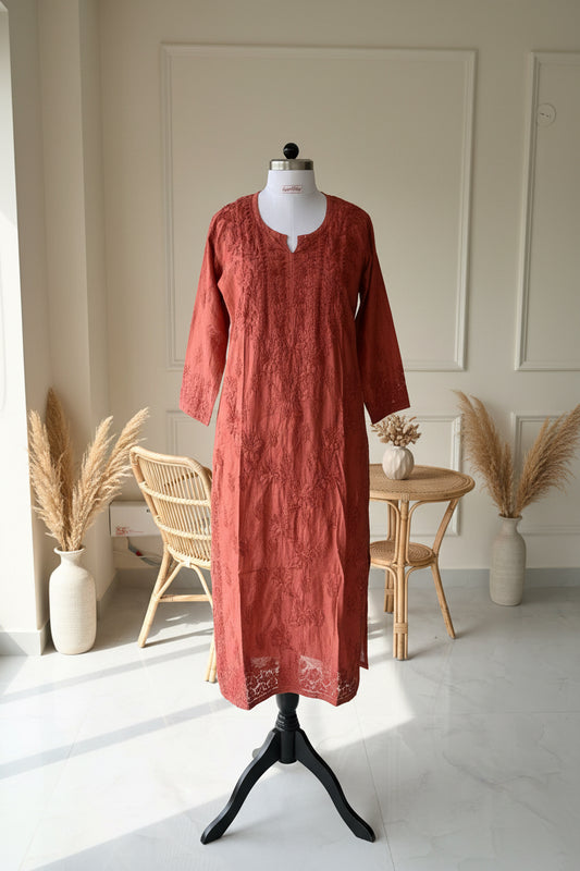 Brown Chikankari Chanderi Kurta Pant